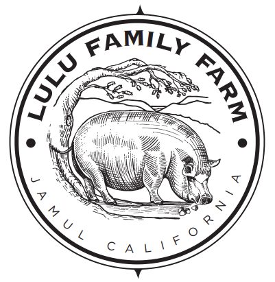 A black and white image of the logo for lulu family farm.