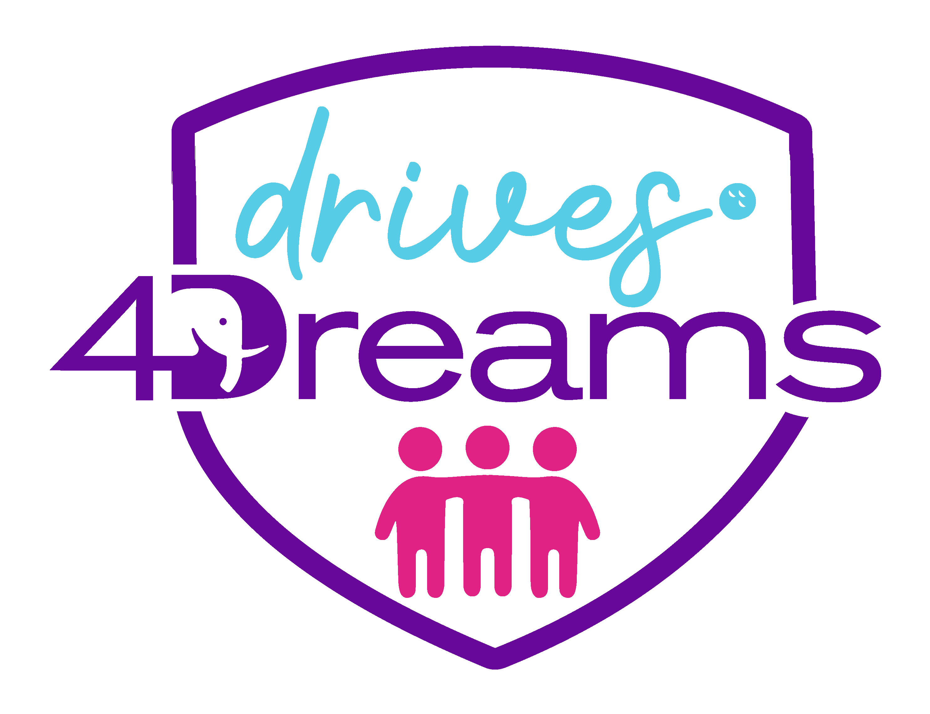 A logo for drives 4 dreams, with three people in the center.